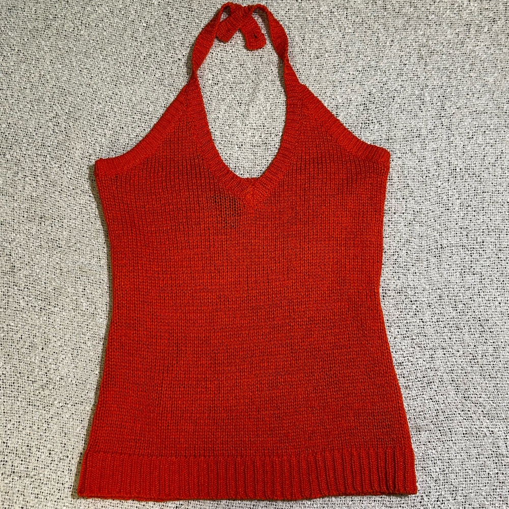 Lauren Ralph Lauren bright orange knit halter top Size L
